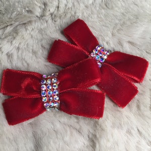 Christmas Velvet Dog hair Bows - 1 1/2" red or black butterfly - yorkie/ teacup bow+ Pigtail bows