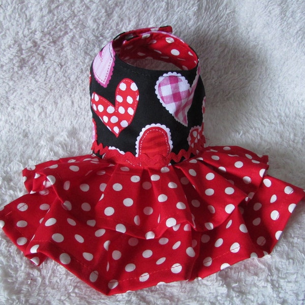 Valentine's Day dog dress hearts and red polka dots