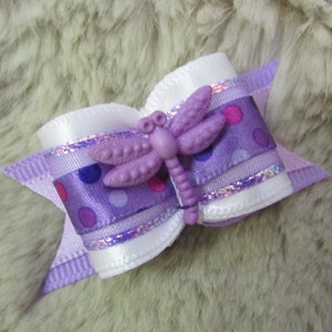 Dragonfly Dog Hair Bow - 7/8&quot; single loop lavender summer fun - Yorkie bow+