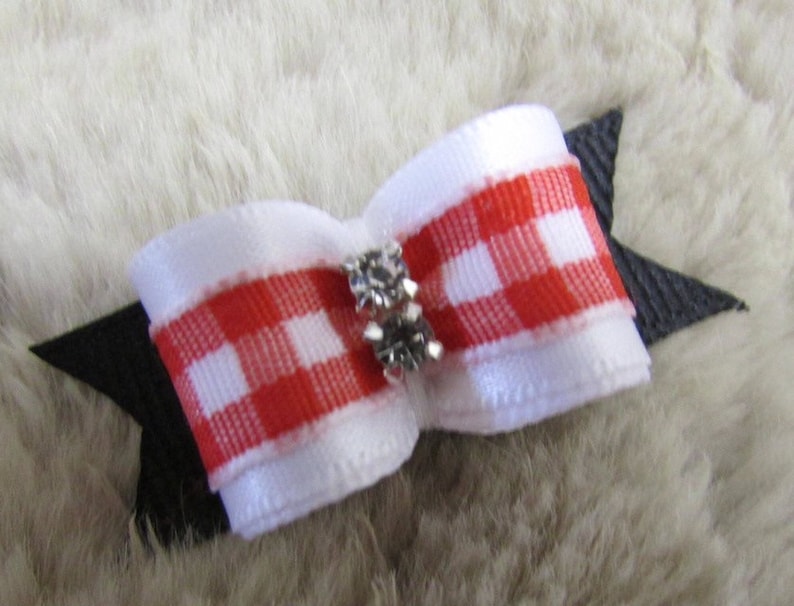 yorkie bow+ 58 single loop boy dog bow Mo/'s USA Dog Bow red gingham picnic
