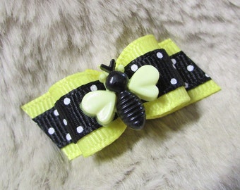 bumble bee Dog hair Bow - 5/8 single loop yellow black polka dots - yorkie/ shih tzu/ Maltese bow+