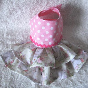 x-small Easter bunny dog dress pink polka dots/ harness dress