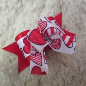 Valentine heart Dog Bow - 5/8 single loop white red  - Yorkie/ Maltese/ Shih Tzu bow+