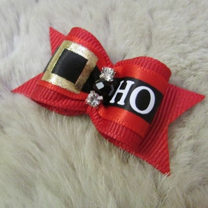 Santa belt Dog hair Bow - 7/8 single loop christmas red - Yorkie bow+