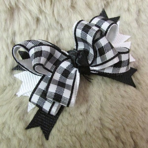 Black and white Dog hair Bow - 2 inch boutique - gingham - yorkie bow+