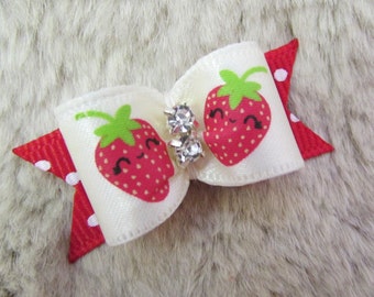 Strawberry Dog hair Bow - 5/8 single loop summer fun red cream - yorkie bows