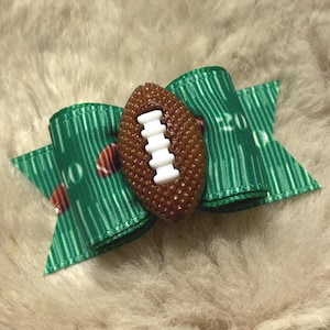 football Dog hair Bow  7/8 single loop green football field boy dog - Yorkie/ Maltese/ Shih Tzu bow+