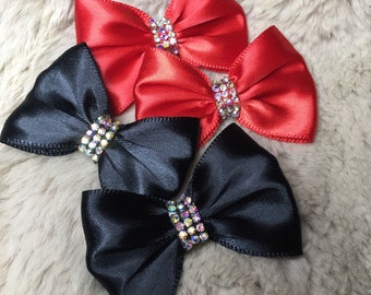 Satin Dog hair Bows - 2” pigtail bows red, black, hot pink or pink pick your favorite yorkie bow+