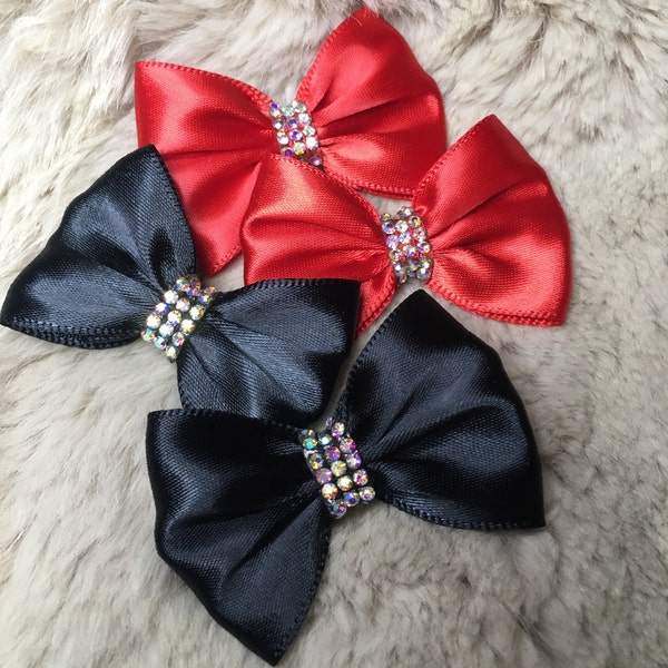 Satin Dog hair Bows - 2” pigtail bows red, black, hot pink or pink pick your favorite yorkie bow+