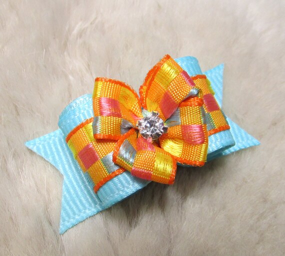 Turquoise Orange Dog Hair Bow 5/8 Single Loop Dog Bow Etsy