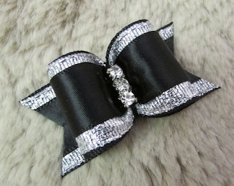 Black silver Dog Hair Bow - 7/8 single loop glitter - Yorkie bow+