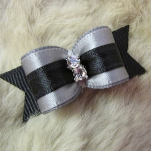 Grey black Dog hair Bows - 5/8" single loop boy dog - Winter gray/ black - yorkie bows+