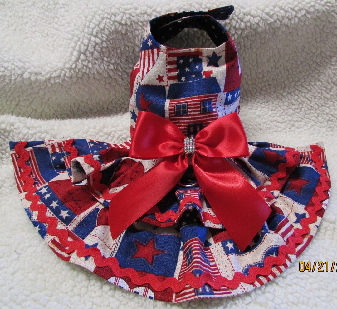 Patriotic Dog Dress Blue Stars Red Stripes 4th of July Memorial Day Etsy
