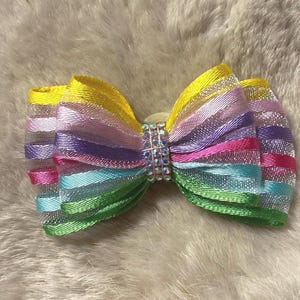 Pastel organza Dog hair Bow - 2 3/4&quot; old fashioned rhinestone bling - Yorkie+