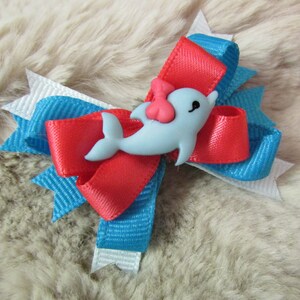 Dolphin Dog hair Bow - 2inch boutique pink blue - yorkie bow+