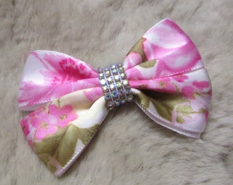 Pink flowers Dog hair Bow - 2 1/2inch old fashioned butterfly style - Yorkie bow+