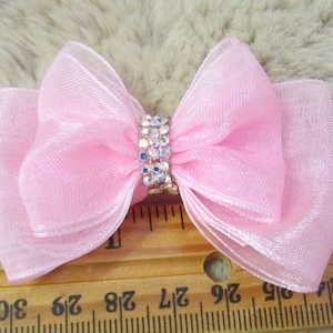 Organza Dog hair Bow - 2 3/4&quot; old fashioned rhinestone bling - Yorkie+ pick your favorite color