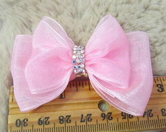 Organza Dog hair Bow - 2 3/4" single loop rhinestone bling - Yorkie+ pick your favorite color