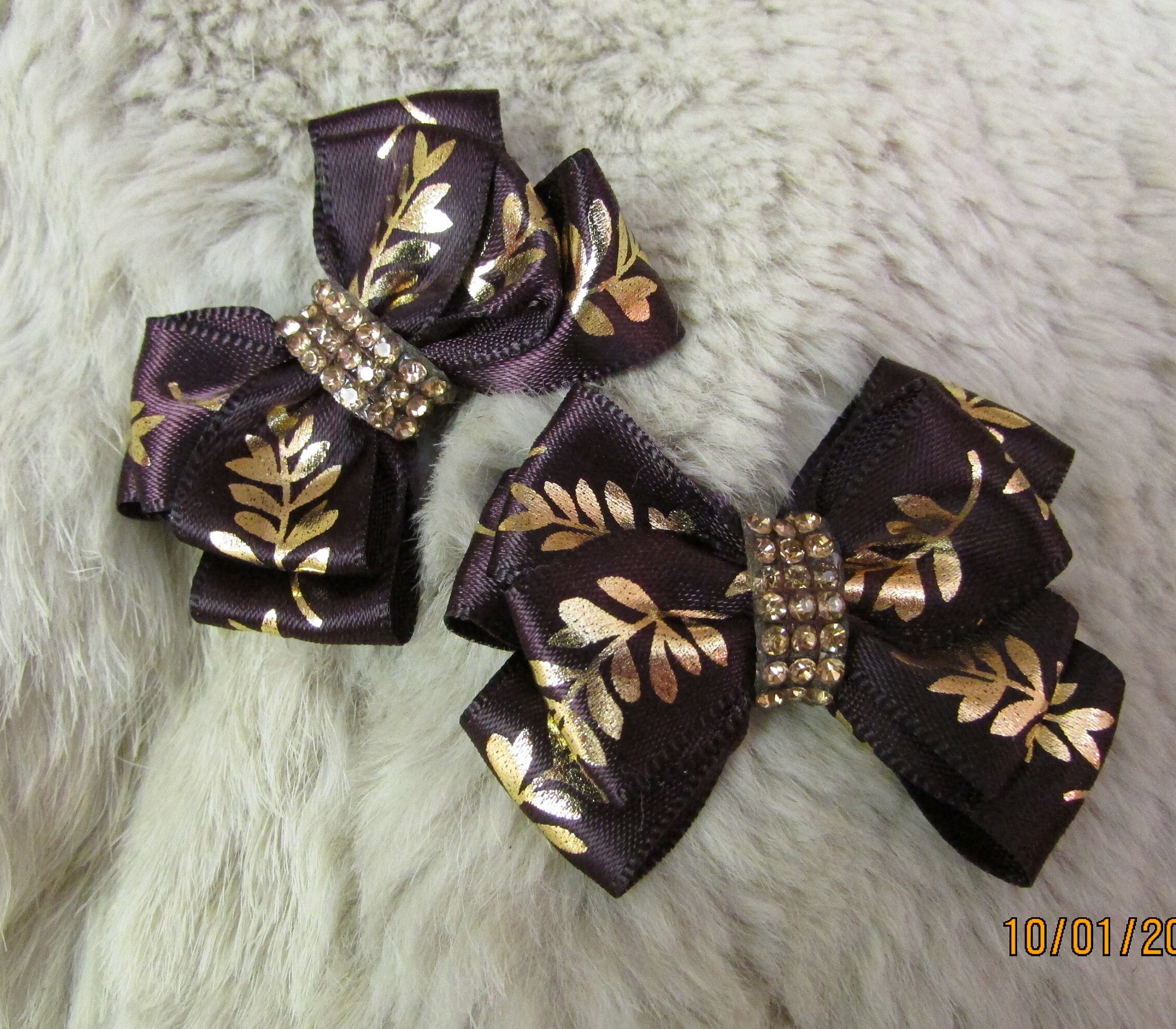 1 3/4 inch boutique single or pair for pigtails New Years gold organza Dog hair Bow yorkie bow+