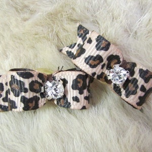 Leopard Dog hair Bows - 3/8&quot; xs tiny tie single loop pigtail bows -  yorkie/ teacup bow+