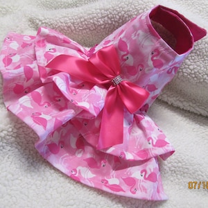 Pink flamingo dog dress summer fun harness dress