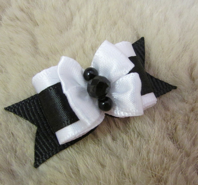 Mo/'s USA Dog Bow 58 single loop black and white yorkie bow+