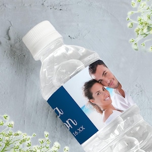 Printed Water Bottle Labels | Custom Photo | Waterproof, Smudge proof, Peel and Stick | Wedding, Bridal Shower and more | 30 Labels