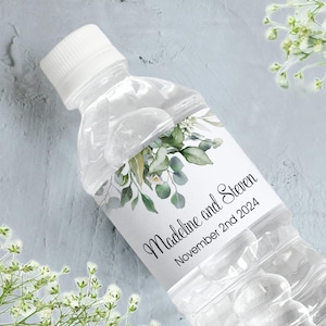 Printed Water Bottle Labels | Eucalyptus Greenery | Waterproof, Smudge proof, Peel and Stick | Bridal. Baby, Wedding, Birthday | 30 Labels