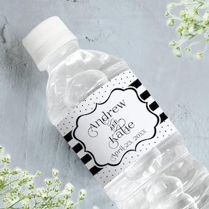 30 Classic Black and White Stripes Water Bottle Labels - Wedding Water Bottle Labels - Dots and Stripes