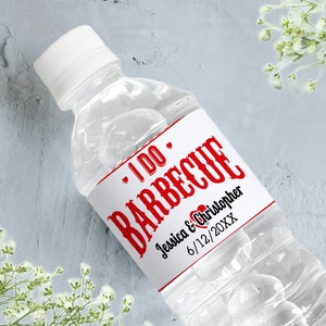 30 Printed BBQ Photo Water Bottle Labels |  I DO BBQ Red | Waterproof, Smudge proof, Peel and Stick | Engagement Party, Bachelorette, Bridal