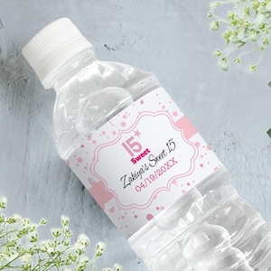 30 Sweet 15 Birthday Water Bottle Labels - Sweet 15 Decor - Sweet 15 Party Supplies - Birthday Bottle Labels - Pink Sweet 15