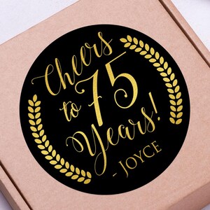 Cheers to 75 Years Birthday Stickers - Personalized Round Labels ...