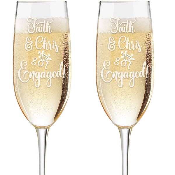 Just Engaged Personalized Champagne Glasses - Custom Engraved Engagement Toasting Flutes - Engagement Gift - Wedding Glasses - Got Engaged