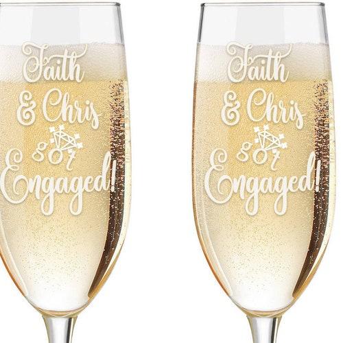 Just Engaged Personalized Champagne Glasses Custom Engraved Etsy