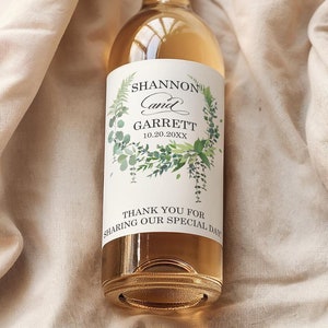 Personalized Wedding Wine Labels: Eucalyptus Thank You Favor