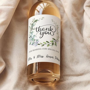 Thank You Wine Labels – Eucalyptus Gift Labels – Custom Printed Wine Labels - Great for Weddings, Bridal Showers, Rehearsal Dinners and more