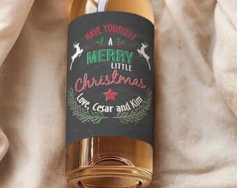 Personalized Christmas Wine Bottle Label – Secret Santa Gift, Hostess Gift, Party Favor
