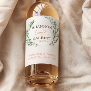 Thank You Wine Labels | Personalized Wedding Favor Gift | Waterproof Wedding Wine Labels | Custom Printed Wine Labels | Eucalyptus Design