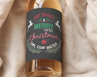 Merry Little Christmas Wine Bottle Labels - Set of 4