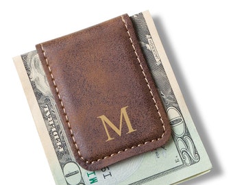 Personalized Leather Magnetic Money Clip: Engraved Groomsmen Gift