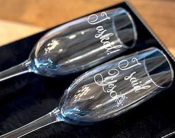I asked I Said Yes  Personalized Champagne Glasses - Custom Engraved Engagement Toasting Flutes - Engagement Gift - Engagement Flutes
