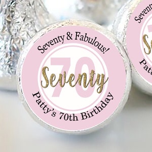 PRINTED 3/4" Round Candy Stickers | Party Favor Stickers | Small Birthday Candy Favor Stickers | Seventy and Fabulous | 108 Stickers