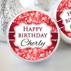 PRINTED 3/4&quot; Round Candy Stickers | Personalized Red Birthday Stickers | Round Labels | Candy Labels - 108 Stickers