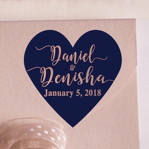 Thank You Custom Labels - Personalized Stickers -  1.5&quot; Heart Stickers -  Names and Date - Wedding Decor - Bridal Shower - Mint to Be