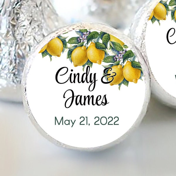 Printed 3/4" Round Candy Stickers  | Envelope Seals | Lemon | Bridal or Baby Shower, Wedding, Birthday, 108 Stickers | more sizes available