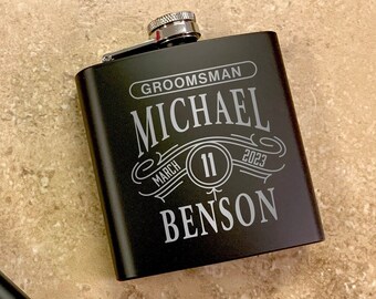 Personalized Black Matte Flasks, Groomsmen Flask, Wedding Party Flasks, Gifts for Groomsmen, Gift for Men, Engraved Flask, Gifts for Him