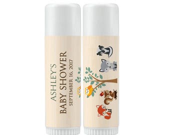 Lip Balm Labels - Personalized Lip Balm Labels - Baby Shower Lip Balm labels - 1 Sheet of 12 Woodland Animals Baby Shower