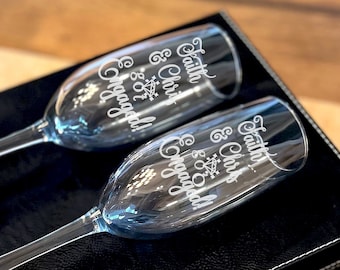 Personalized Champagne Flutes: Engraved Engagement Toasting Glasses, Keepsake Box Option