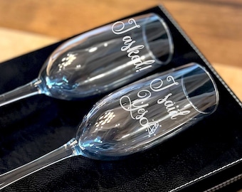 Personalized Engagement Champagne Flutes - Engraved Wedding Toasting Glasses