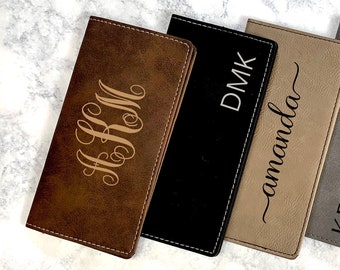 Personalized Checkbook Cover, Leather Checkbook Wallet, Engraved Checkbook Holder, Gift For Women, Monogram Checkbook Case, Gift for Her